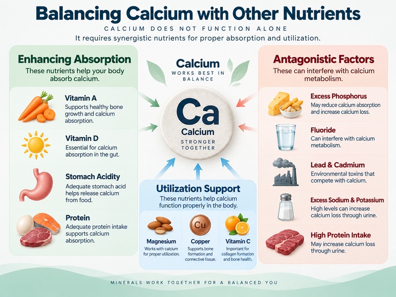 Balancing calcium with vitamins, minerals and other nutrients for absorption and utilization
