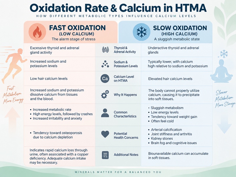 Fast vs slow oxidation and calcium levels in HTMA comparison