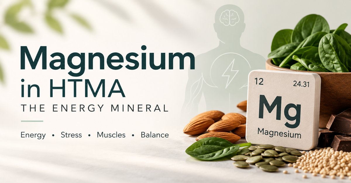 Magnesium in HTMA as the energy mineral, with magnesium-rich foods and themes of energy, stress, muscles and mineral balance