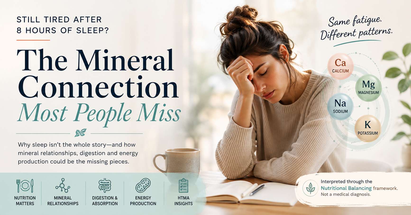 Featured image about persistent fatigue after 8 hours of sleep and the role of mineral relationships, digestion and energy production.